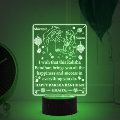 Personalized Happy Raksha Bandhan Night Lamp with  7 Color Changing Light Customized with Name Rakhi Gift for Brother from Sister Bhaiya Gift for Rakhi