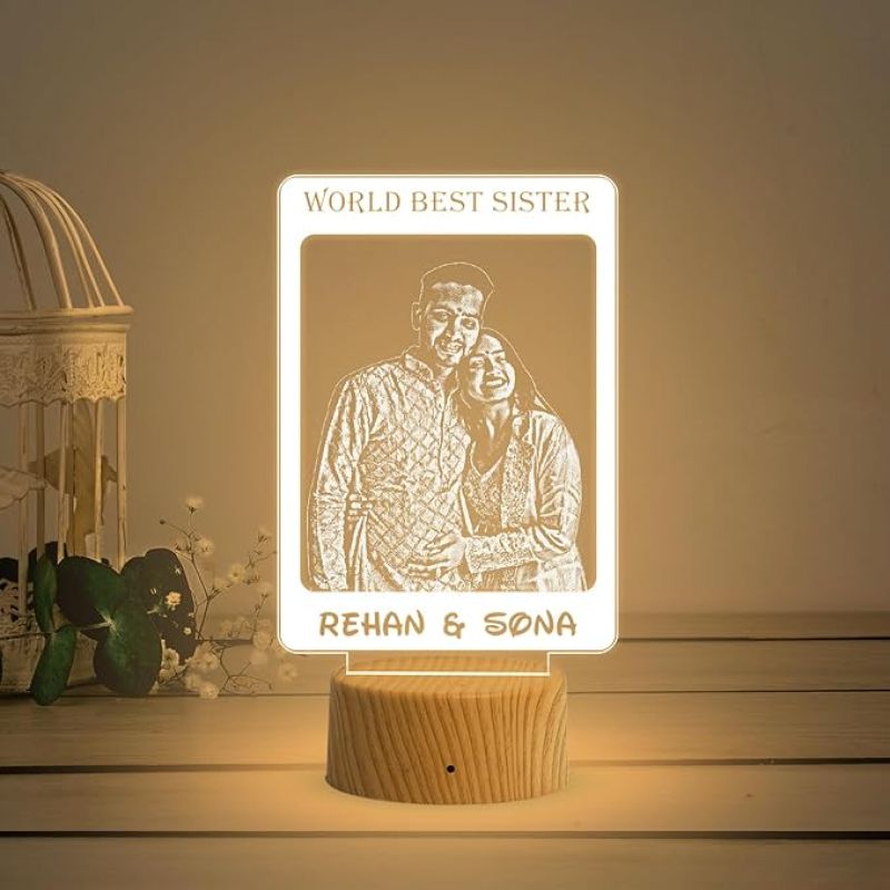 World Best Sister night lamp with Warm White Light Personalized with Photo & Name | Raksha Bandhan Gift for Sister | Birthday Gift for Sister