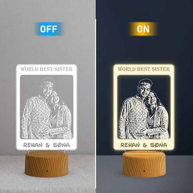 World Best Sister night lamp with Warm White Light Personalized with Photo & Name | Raksha Bandhan Gift for Sister | Birthday Gift for Sister