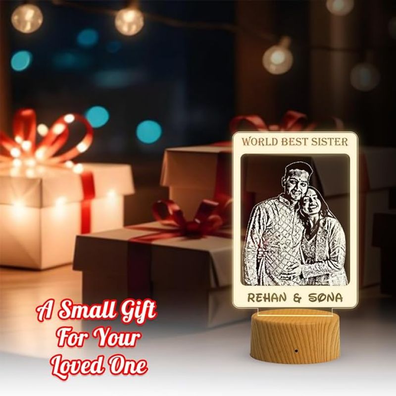 World Best Sister night lamp with Warm White Light Personalized with Photo & Name | Raksha Bandhan Gift for Sister | Birthday Gift for Sister