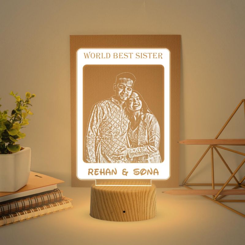 World Best Sister night lamp with Warm White Light Personalized with Photo & Name | Raksha Bandhan Gift for Sister | Birthday Gift for Sister