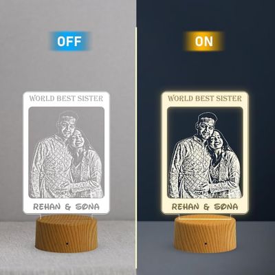 World Best Sister night lamp with Warm White Light Personalized with Photo & Name | Raksha Bandhan Gift for Sister | Birthday Gift for Sister