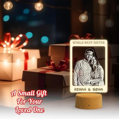 World Best Sister night lamp with Warm White Light Personalized with Photo & Name | Raksha Bandhan Gift for Sister | Birthday Gift for Sister