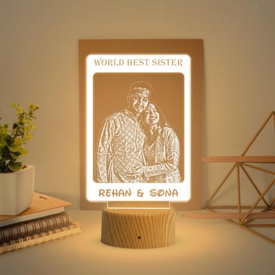 World Best Sister night lamp with Warm White Light Personalized with Photo & Name | Raksha Bandhan Gift for Sister | Birthday Gift for Sister