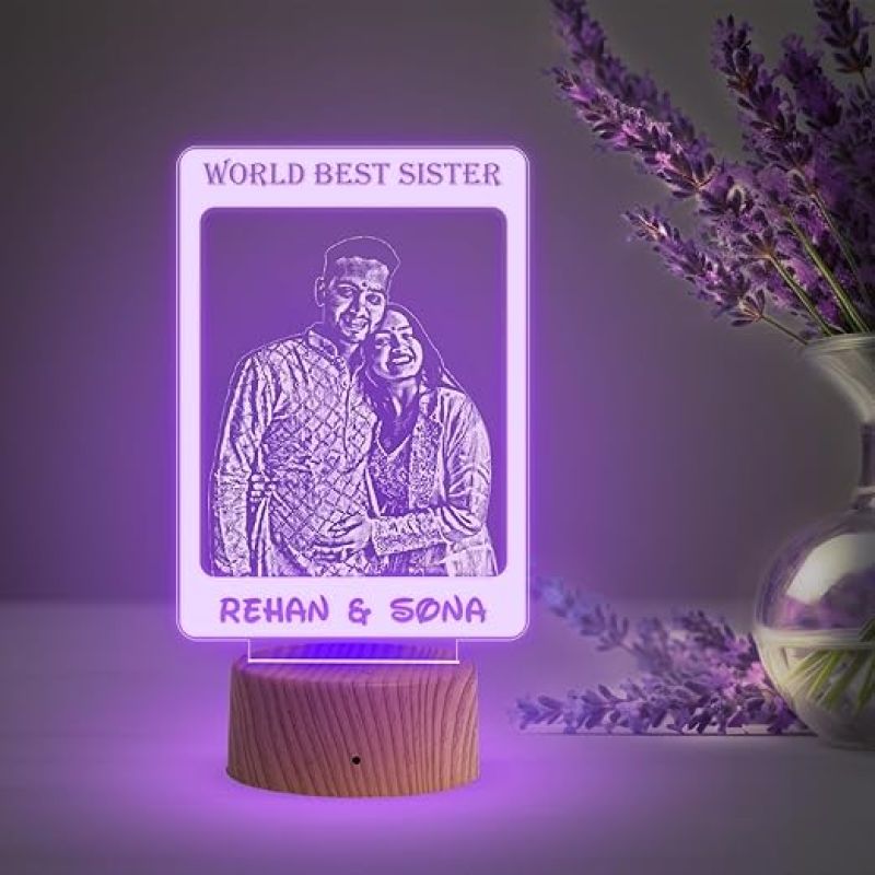 World Best Sister night lamp with 7 Color Changing Light Personalized with Photo & Name | Raksha Bandhan Gift for Sister | Birthday Gift for Sister