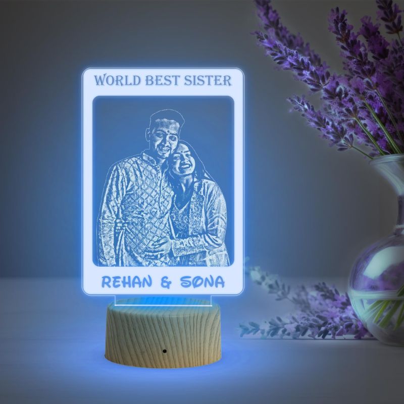 World Best Sister night lamp with 7 Color Changing Light Personalized with Photo & Name | Raksha Bandhan Gift for Sister | Birthday Gift for Sister