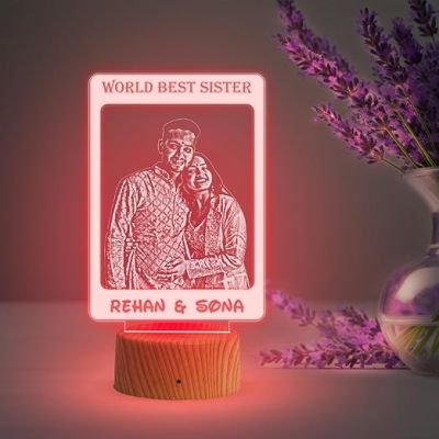 World Best Sister night lamp with 7 Color Changing Light Personalized with Photo & Name | Raksha Bandhan Gift for Sister | Birthday Gift for Sister