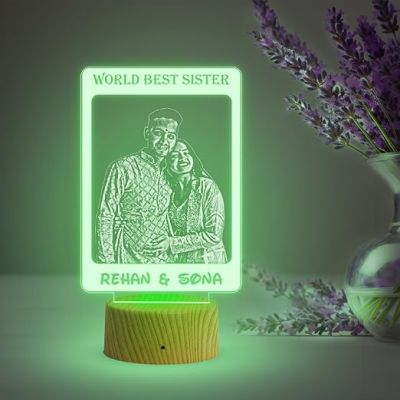 World Best Sister night lamp with 7 Color Changing Light Personalized with Photo & Name | Raksha Bandhan Gift for Sister | Birthday Gift for Sister