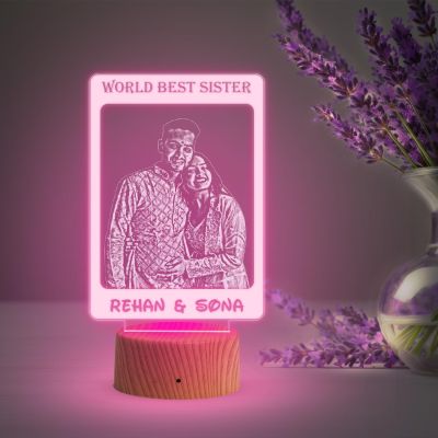 World Best Sister night lamp with 7 Color Changing Light Personalized with Photo & Name | Raksha Bandhan Gift for Sister | Birthday Gift for Sister