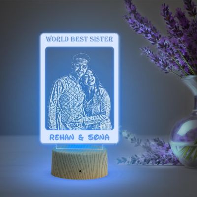 World Best Sister night lamp with 7 Color Changing Light Personalized with Photo & Name | Raksha Bandhan Gift for Sister | Birthday Gift for Sister