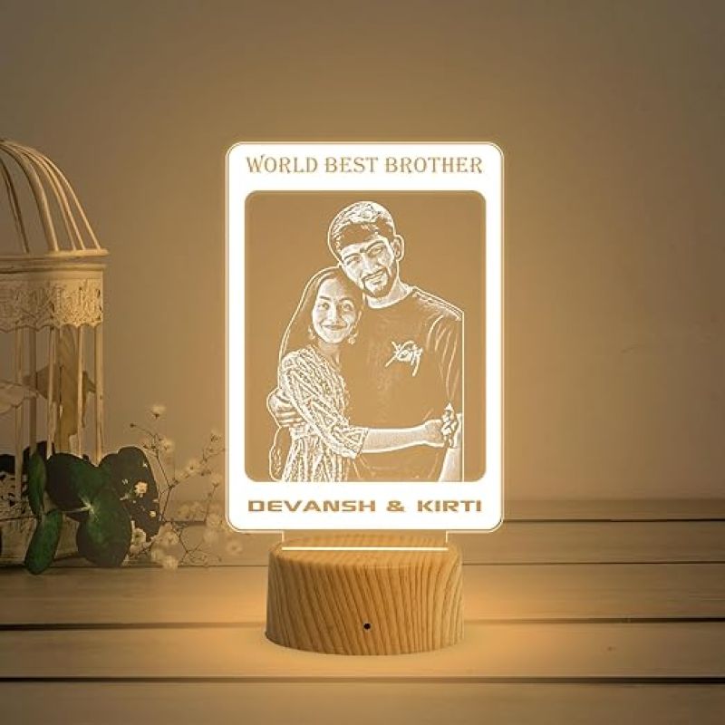 World Best Brother night lamp with Warm White Light Personalized with Photo & Name | Raksha Bandhan Gift for Sister | Birthday Gift for Sister