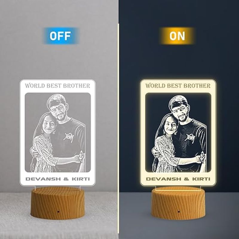 World Best Brother night lamp with Warm White Light Personalized with Photo & Name | Raksha Bandhan Gift for Sister | Birthday Gift for Sister