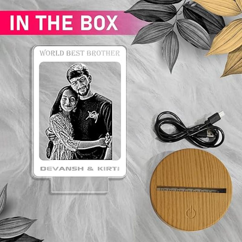 World Best Brother night lamp with Warm White Light Personalized with Photo & Name | Raksha Bandhan Gift for Sister | Birthday Gift for Sister