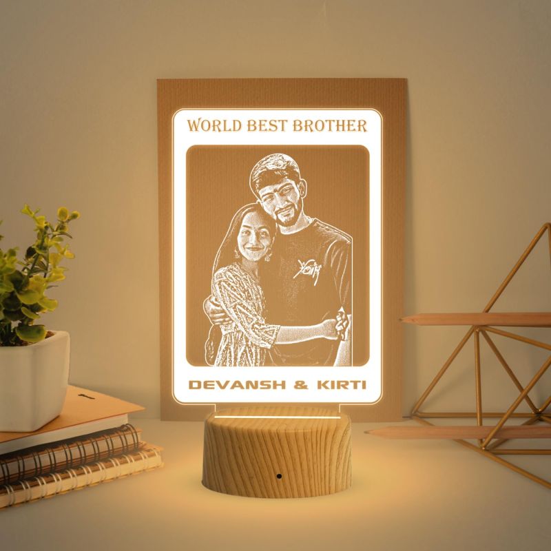 World Best Brother night lamp with Warm White Light Personalized with Photo & Name | Raksha Bandhan Gift for Sister | Birthday Gift for Sister