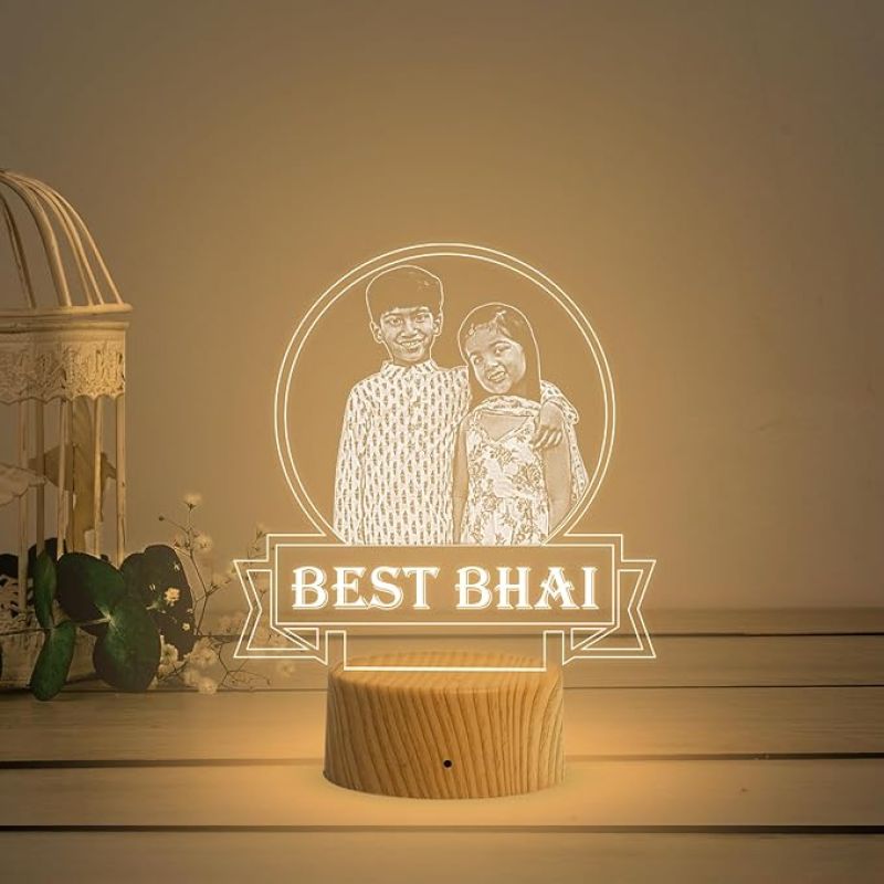 Personalized Best Bhai Photo Night Lamp with Warm White Light Customized with Photo Gift for Raksha Bandhan | Birthday Gift for Bhai | Unique Gift for Brother Sister