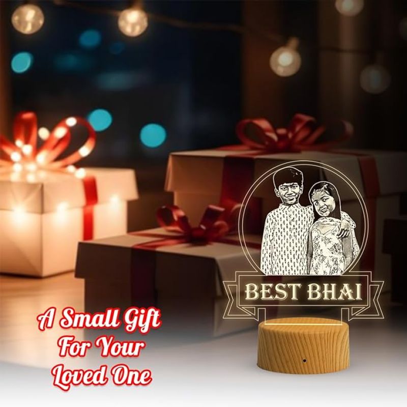 Personalized Best Bhai Photo Night Lamp with Warm White Light Customized with Photo Gift for Raksha Bandhan | Birthday Gift for Bhai | Unique Gift for Brother Sister