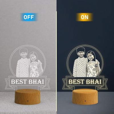 Personalized Best Bhai Photo Night Lamp with Warm White Light Customized with Photo Gift for Raksha Bandhan | Birthday Gift for Bhai | Unique Gift for Brother Sister