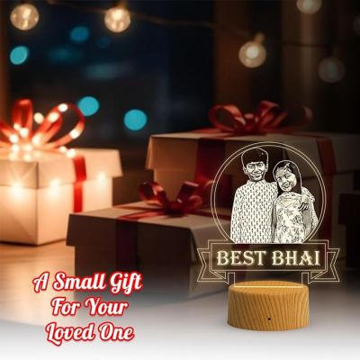 Personalized Best Bhai Photo Night Lamp with Warm White Light Customized with Photo Gift for Raksha Bandhan | Birthday Gift for Bhai | Unique Gift for Brother Sister