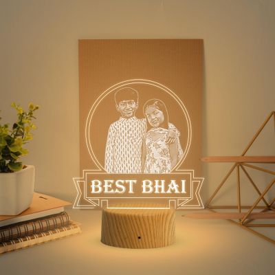 Personalized Best Bhai Photo Night Lamp with Warm White Light Customized with Photo Gift for Raksha Bandhan | Birthday Gift for Bhai | Unique Gift for Brother Sister