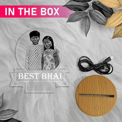 Personalized Best Bhai Photo Night Lamp with Warm White Light Customized with Photo Gift for Raksha Bandhan | Birthday Gift for Bhai | Unique Gift for Brother Sister