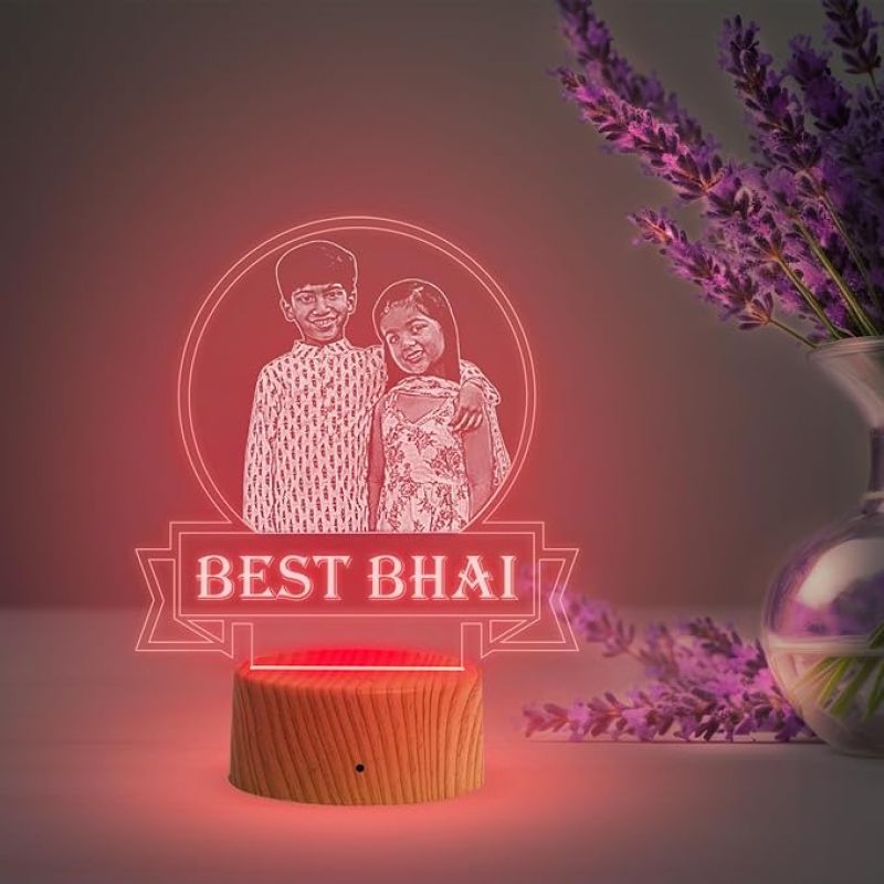Personalized Best Bhai Photo Night Lamp with Warm White Light Customized with Photo Gift for Raksha Bandhan | Birthday Gift for Bhai | Unique Gift for Brother Sister