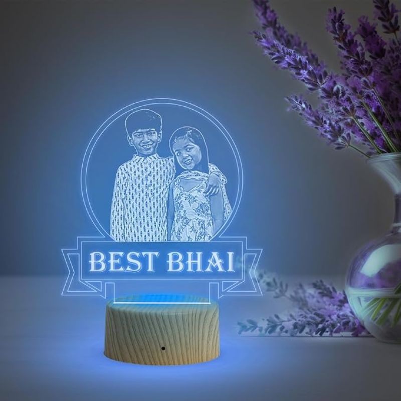 Personalized Best Bhai Photo Night Lamp with Warm White Light Customized with Photo Gift for Raksha Bandhan | Birthday Gift for Bhai | Unique Gift for Brother Sister