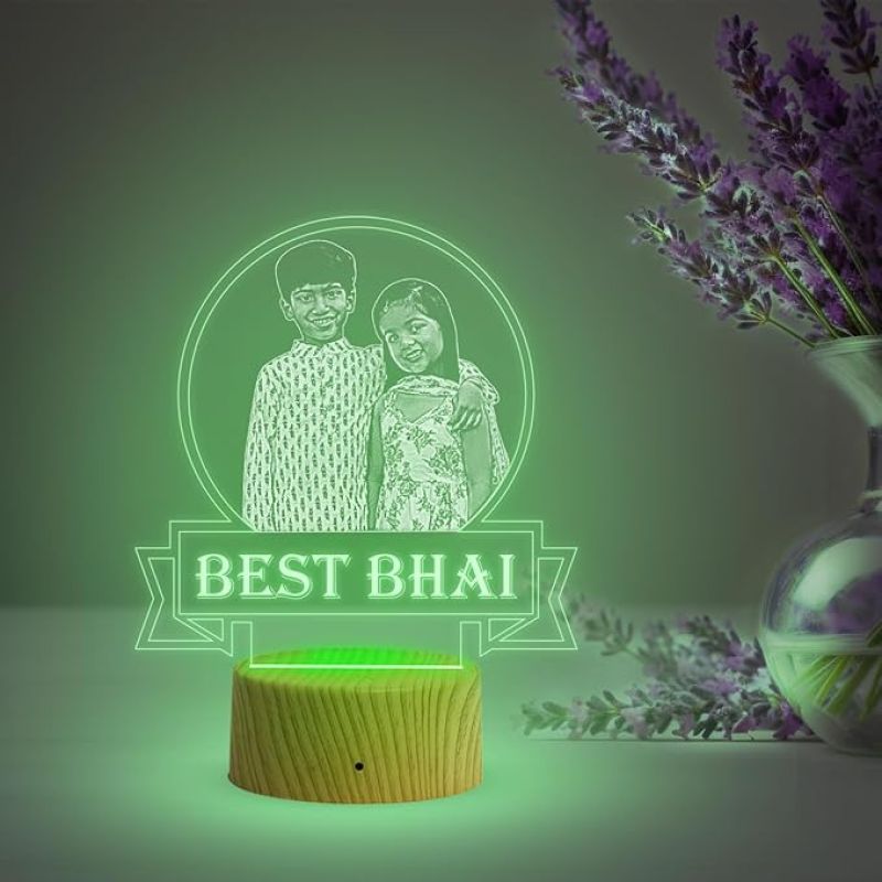 Personalized Best Bhai Photo Night Lamp with Warm White Light Customized with Photo Gift for Raksha Bandhan | Birthday Gift for Bhai | Unique Gift for Brother Sister
