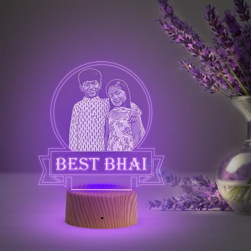 Personalized Best Bhai Photo Night Lamp with Warm White Light Customized with Photo Gift for Raksha Bandhan | Birthday Gift for Bhai | Unique Gift for Brother Sister