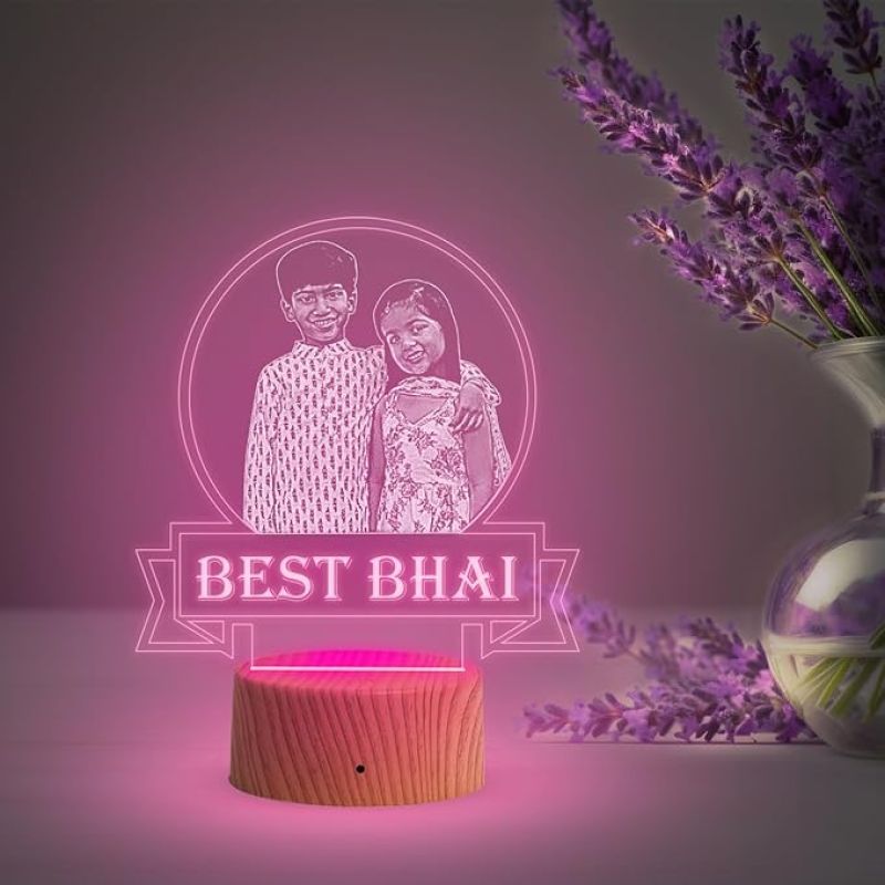 Personalized Best Bhai Photo Night Lamp with Warm White Light Customized with Photo Gift for Raksha Bandhan | Birthday Gift for Bhai | Unique Gift for Brother Sister