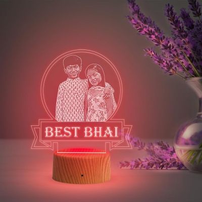 Personalized Best Bhai Photo Night Lamp with Warm White Light Customized with Photo Gift for Raksha Bandhan | Birthday Gift for Bhai | Unique Gift for Brother Sister