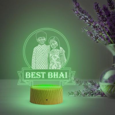 Personalized Best Bhai Photo Night Lamp with Warm White Light Customized with Photo Gift for Raksha Bandhan | Birthday Gift for Bhai | Unique Gift for Brother Sister