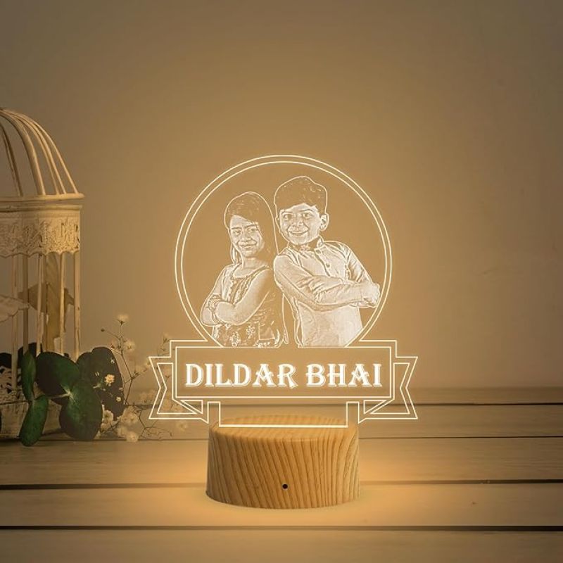 Personalized Dildar Bhai Photo Night Lamp with Warm White Light Customized with Photo Gift for Raksha Bandhan | Birthday Gift for Bhai | Unique Gift for Brother Sister