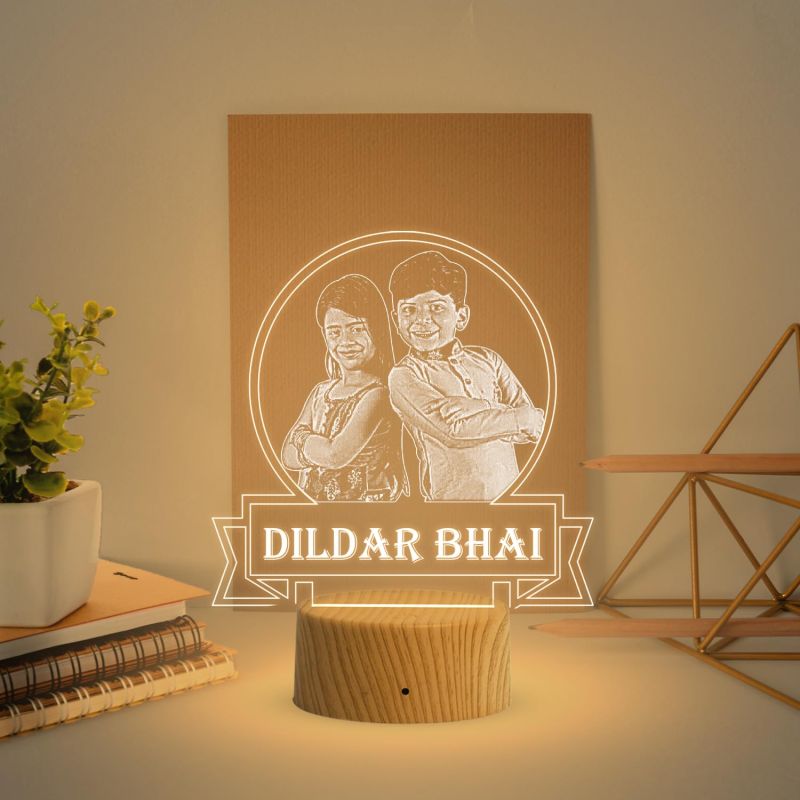 Personalized Dildar Bhai Photo Night Lamp with Warm White Light Customized with Photo Gift for Raksha Bandhan | Birthday Gift for Bhai | Unique Gift for Brother Sister
