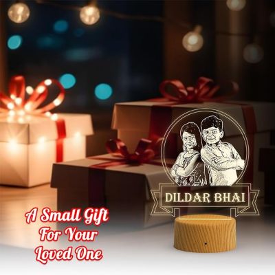 Personalized Dildar Bhai Photo Night Lamp with Warm White Light Customized with Photo Gift for Raksha Bandhan | Birthday Gift for Bhai | Unique Gift for Brother Sister