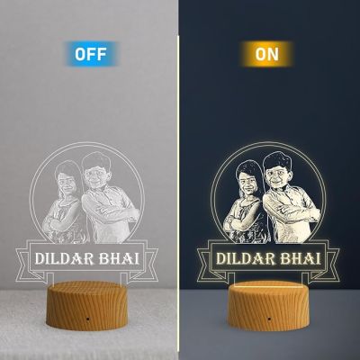 Personalized Dildar Bhai Photo Night Lamp with Warm White Light Customized with Photo Gift for Raksha Bandhan | Birthday Gift for Bhai | Unique Gift for Brother Sister