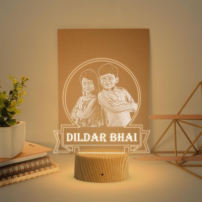 Personalized Dildar Bhai Photo Night Lamp with Warm White Light Customized with Photo Gift for Raksha Bandhan | Birthday Gift for Bhai | Unique Gift for Brother Sister