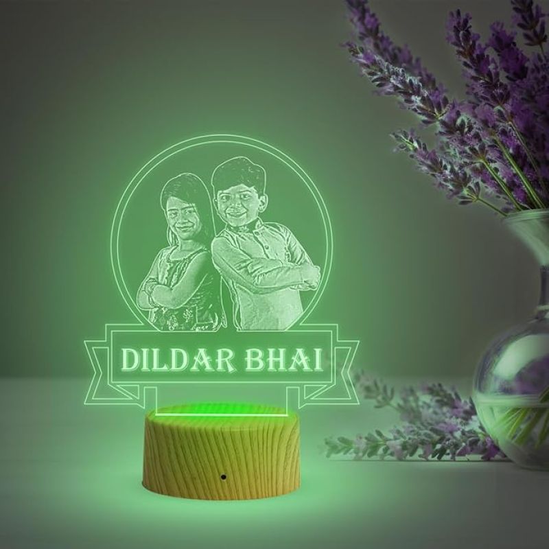 Personalized Dildar Bhai Photo Night Lamp with Automatic Color Changing Light Customized with Photo Gift for Raksha Bandhan | Birthday Gift for Bhai | Unique Gift for Brother Sister