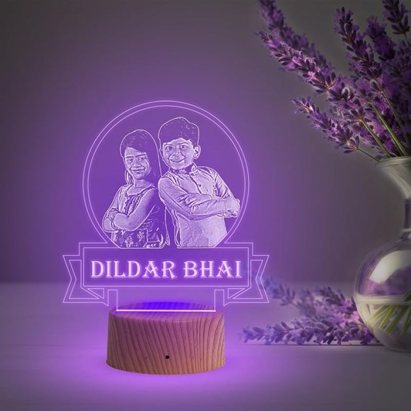 Personalized Dildar Bhai Photo Night Lamp with Automatic Color Changing Light Customized with Photo Gift for Raksha Bandhan | Birthday Gift for Bhai | Unique Gift for Brother Sister