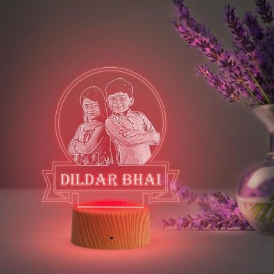 Personalized Dildar Bhai Photo Night Lamp with Automatic Color Changing Light Customized with Photo Gift for Raksha Bandhan | Birthday Gift for Bhai | Unique Gift for Brother Sister