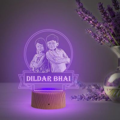 Personalized Dildar Bhai Photo Night Lamp with Automatic Color Changing Light Customized with Photo Gift for Raksha Bandhan | Birthday Gift for Bhai | Unique Gift for Brother Sister