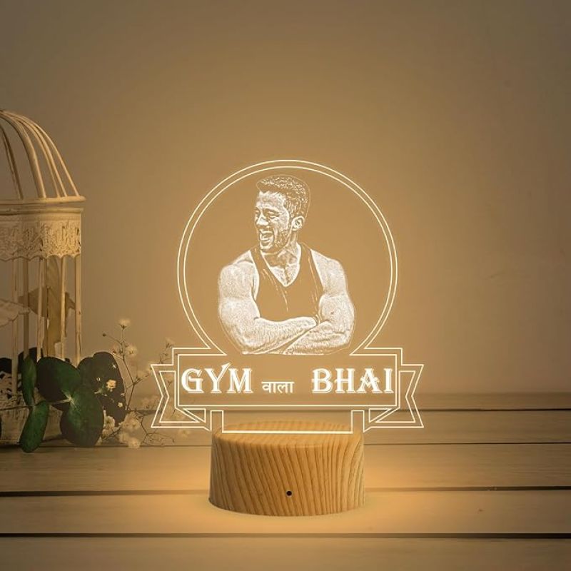 Personalized Gym wala bhai Photo Night Lamp with Warm White Light Customized with Photo Gift for Raksha Bandhan | Birthday Gift for Bhai | Unique Gift for Brother Sister