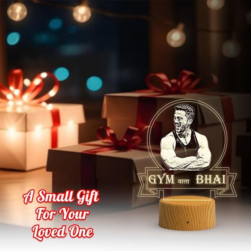 Personalized Gym wala bhai Photo Night Lamp with Warm White Light Customized with Photo Gift for Raksha Bandhan | Birthday Gift for Bhai | Unique Gift for Brother Sister