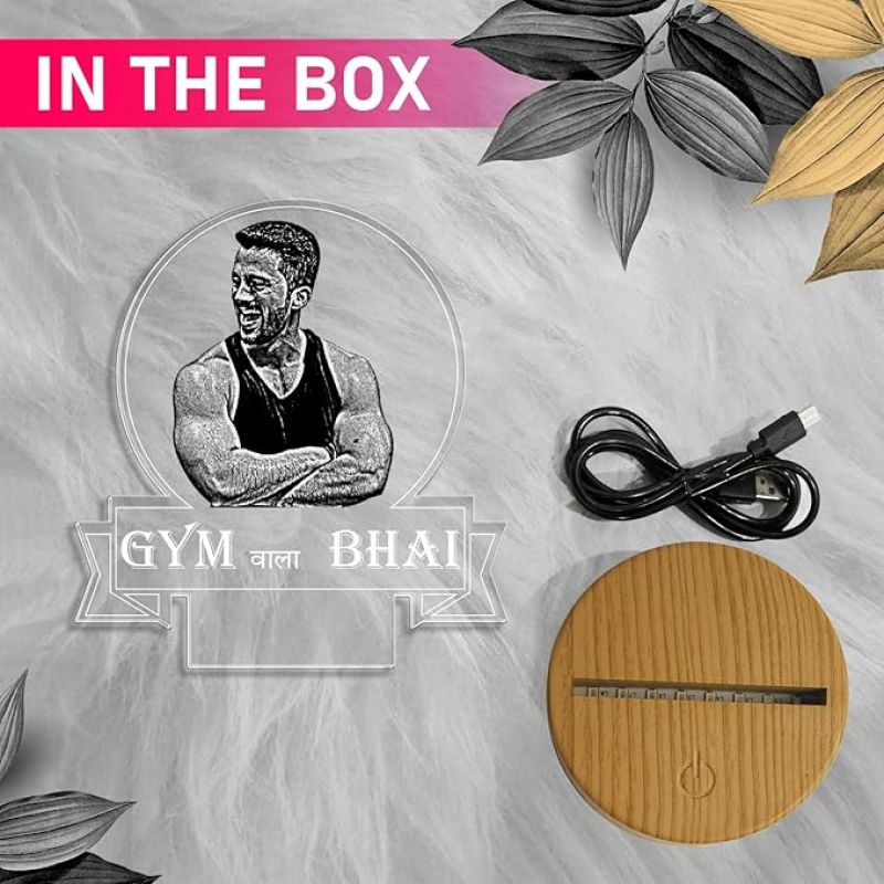 Personalized Gym wala bhai Photo Night Lamp with Warm White Light Customized with Photo Gift for Raksha Bandhan | Birthday Gift for Bhai | Unique Gift for Brother Sister