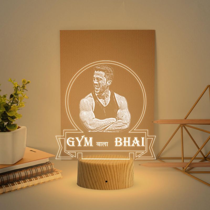 Personalized Gym wala bhai Photo Night Lamp with Warm White Light Customized with Photo Gift for Raksha Bandhan | Birthday Gift for Bhai | Unique Gift for Brother Sister