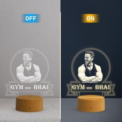 Personalized Gym wala bhai Photo Night Lamp with Warm White Light Customized with Photo Gift for Raksha Bandhan | Birthday Gift for Bhai | Unique Gift for Brother Sister