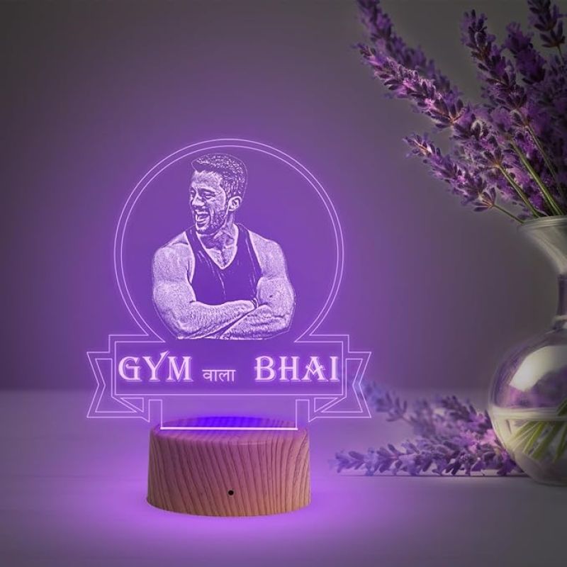 Personalized Gym wala bhai Photo Night Lamp with Automatic Color Changing Light Customized with Photo Gift for Raksha Bandhan | Birthday Gift for Bhai | Unique Gift for Brother Sister