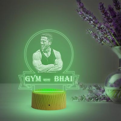 Personalized Gym wala bhai Photo Night Lamp with Automatic Color Changing Light Customized with Photo Gift for Raksha Bandhan | Birthday Gift for Bhai | Unique Gift for Brother Sister