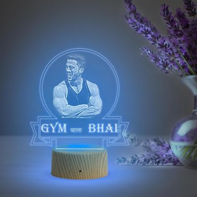 Personalized Gym wala bhai Photo Night Lamp with Automatic Color Changing Light Customized with Photo Gift for Raksha Bandhan | Birthday Gift for Bhai | Unique Gift for Brother Sister