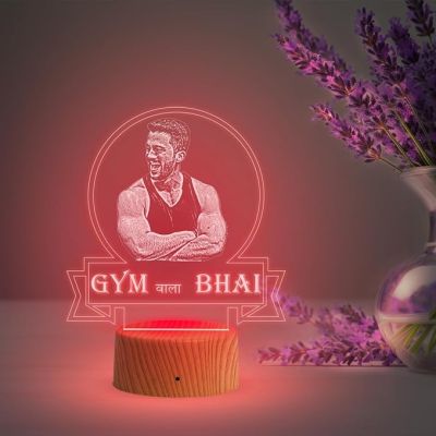 Personalized Gym wala bhai Photo Night Lamp with Automatic Color Changing Light Customized with Photo Gift for Raksha Bandhan | Birthday Gift for Bhai | Unique Gift for Brother Sister
