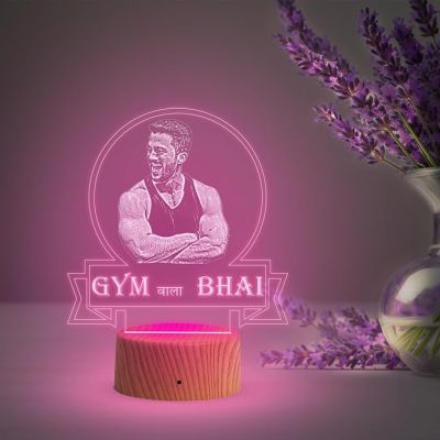 Personalized Gym wala bhai Photo Night Lamp with Automatic Color Changing Light Customized with Photo Gift for Raksha Bandhan | Birthday Gift for Bhai | Unique Gift for Brother Sister